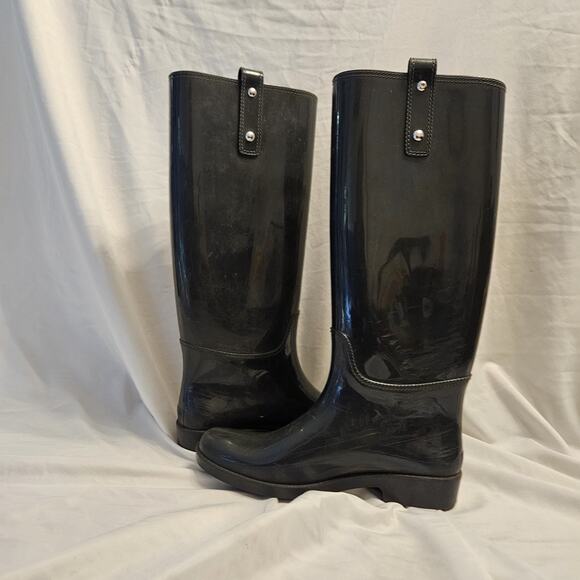 Coach Women's Riding Rain Boots Black Round Toe Knee High Buckle 7 - Picture 8 of 13